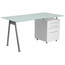 Nan-wk-021-gg White Computer Desk With Glass Top And Three Drawer Pedestal
