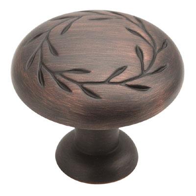 A01581 Orb Amerock Inspirations 1.25 In. Cabinet Knob, Leaf Design Oil Rubbed Bronze