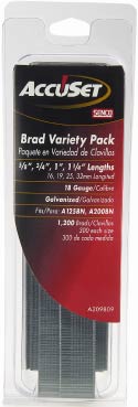 Caa209809 Accuset Variety Pack 18 Gauge Galvanized Brad Nails