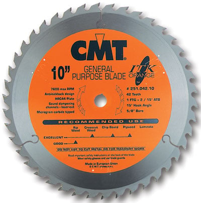 Cmt251.042.10 Cmt Industrial Thin Kerf Itk General Purpose Blade, 10 In.