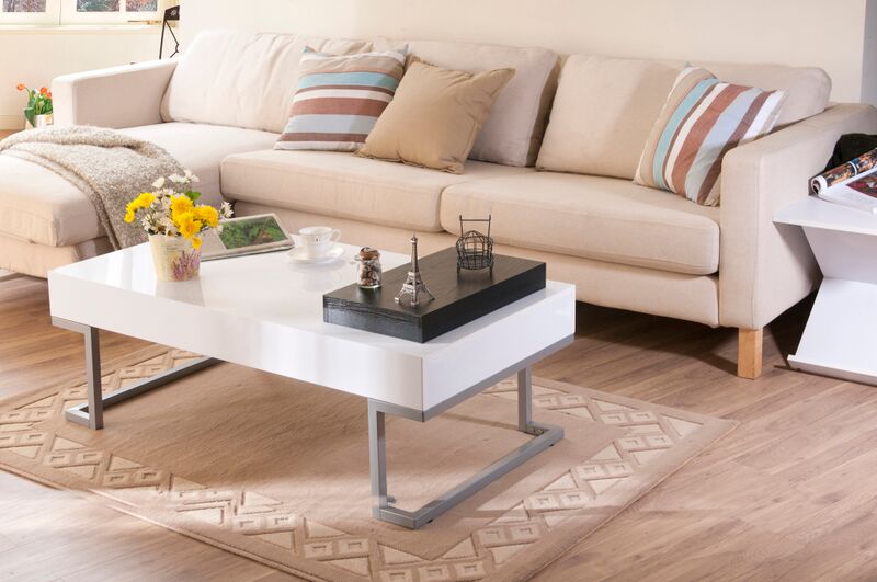 Ynj-103-2 Wade Modern Coffee Table With Serving Tray, Glossy White