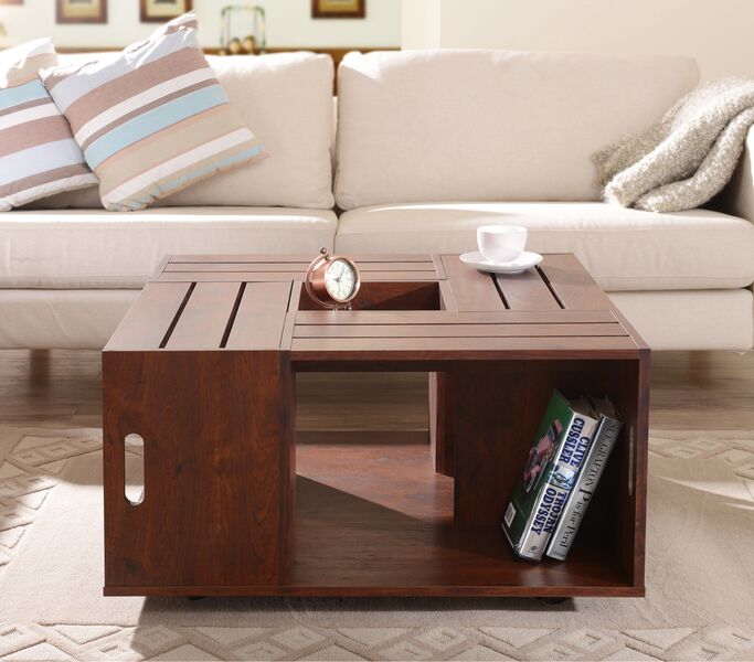 Ynj-142-6 Carver Crate Style Square Coffee Table, Vintage Walnut