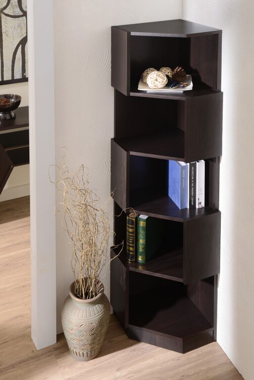 Ynj-1403-5 Maximus Modern Corner Bookcase, Espresso