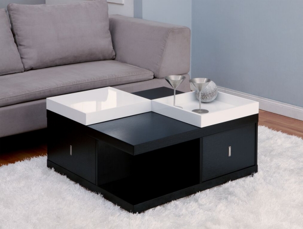 Id-29315ct Arvo Storage Coffee Table With Trays, Black