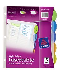 Avery-dennison Ave11292 Style Edge Insertable Plastic Dividers With Pockets, 5-tab Set
