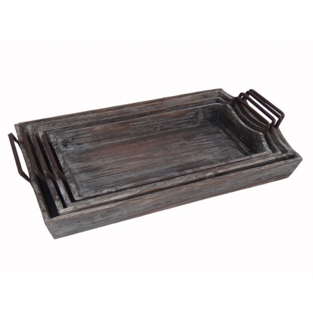 Fp-4266-4wt Wood Tray With Metal Handles