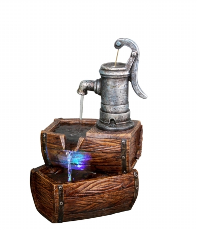 Win826 Two Tier Barrel Tabletop Fountain With White Led Lights