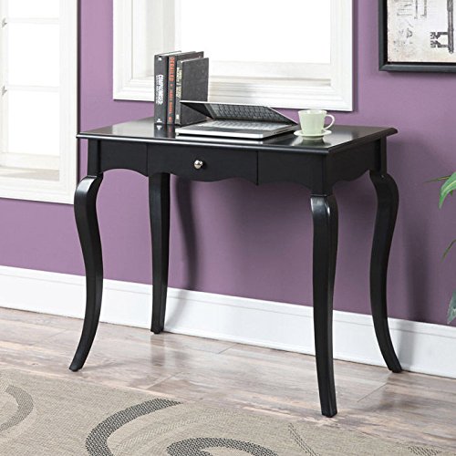 French Provence Desk With Drawer And Carved Legs, Black - 36 In.