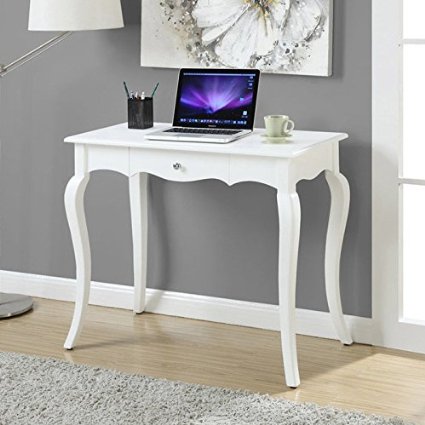 French Provence Desk With Drawer And Carved Legs, White - 36 In.