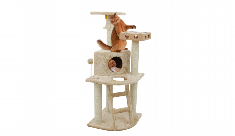 Furhaven 97100 Deluxe Cat Clubhouse With Cat- Iq Busy Box