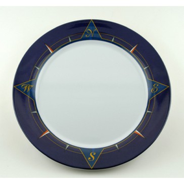 J 1378 12 In. Melamine Non Skid Platter, Blue Compass