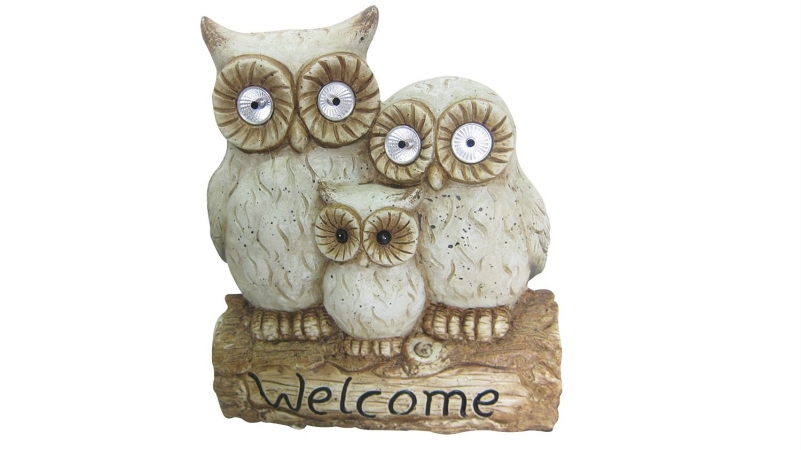 Qwr476slr 16 In. Solar Owl Family Welcome Statue
