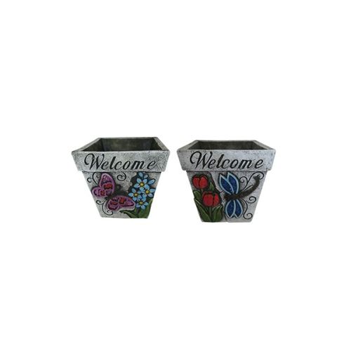Alpine Corp Wgg241a 6 In. Welcome Butterfly & Dragonfly Planters - Pack Of 4