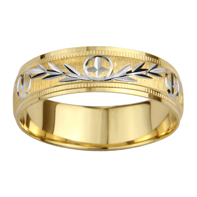 Jewelry 14k Gold Ladies 6-mm Milligrain Cross And Leaf Design Wedding Band