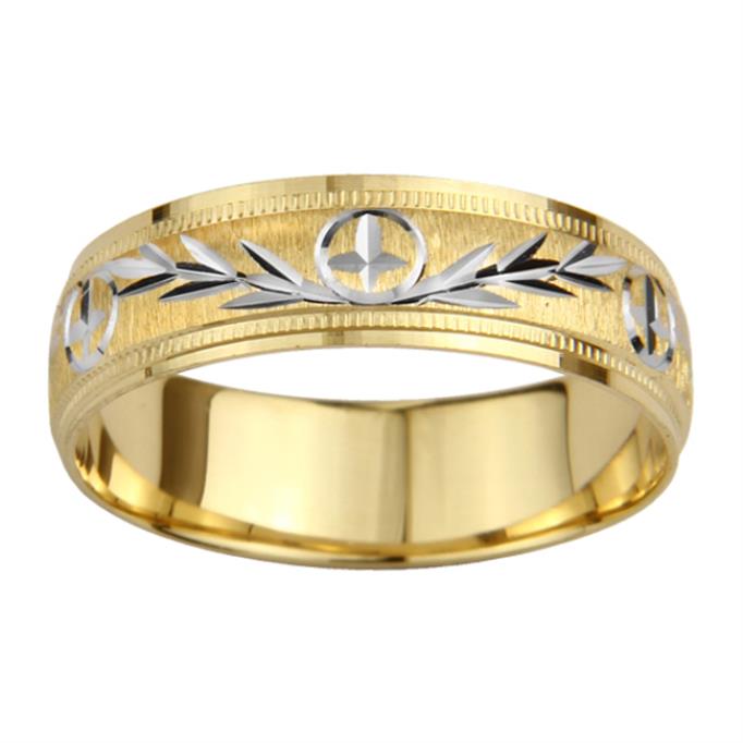 Jewelry 14k Two-tone Men's 6-mm Mountain Edge Design Easy Fit Wedding Band