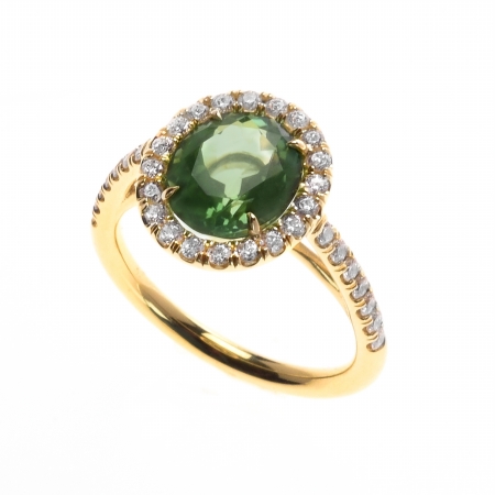 Jewelry 18k Yellow Gold Green Tourmaline And 1/2ct Tdw White Diamond Halo Ring (g Vs1-vs2)