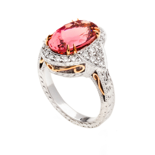 Jewelry 18k Two-tone Gold 3/4ct Tdw Diamond And Pink Tourmaline Ring (g Vs2)