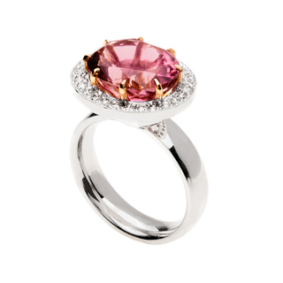 Jewelry 14k Two-tone Gold 1/2ct Tdw Diamond And Oval-cut Pink Tourmaline Halo Ring (g-h Vs1-vs2)
