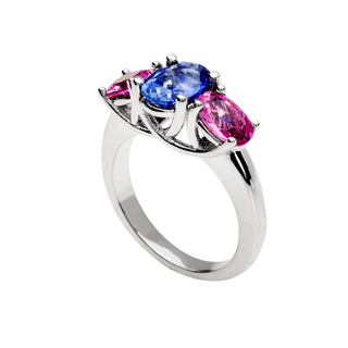 Jewelry 18k White Gold 3 3/4ct Tgw Blue Sapphire And Oval-cut Pink 3-stone Ring