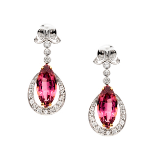 Jewelry 18k Two-tone Gold 3/4ct Tdw Diamond And Pink Tourmaline Dangle Earrings (g-h Vs1-vs2)