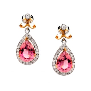 Jewelry 18k Two-tone Gold 3/4ct Tdw Diamond And Pink Pear-cut Tourmaline Dangle Earrings (g-h Vs1-vs2)