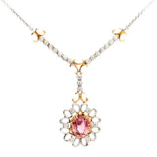 Jewelry 18k Two-tone Gold 1 1/3ct Tdw Diamond And Pink Tourmaline Circle Necklace (g-h Vs1-vs2)