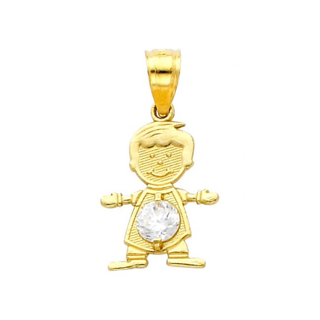 Jewelry 14k Yellow Gold Round-cut Cubic Zirconia April Birthstone Boy/son Pendant