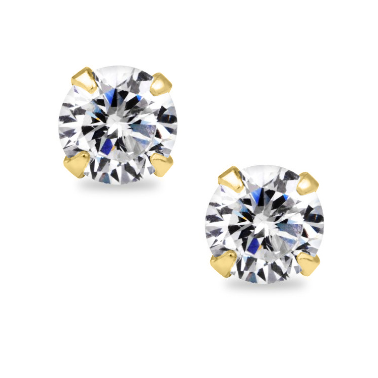 Jewelry 14k Yellow Gold Round-cut 4mm Cz April Birthstone Earring Safety Screw-back Studs