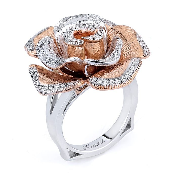 Jewelry 18k Two-tone Gold 3/8 Carat Tdw Pave-set White Diamond Rose Ring (g-h Vs1-vs2)