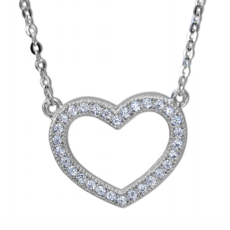 Jewelry 14k White Gold Cubic Zirconia Floating Open Heart Necklace