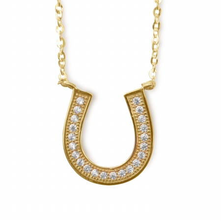 Jewelry 14k Yellow Gold Cubic Zirconia Floating Horseshoe Necklace