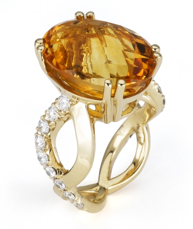 Jewelry 18k Yellow Gold 18 1/4 Tgw Oval-cut Citrine And Diamond Twisted Band Ring (g-h Vs1-vs2)