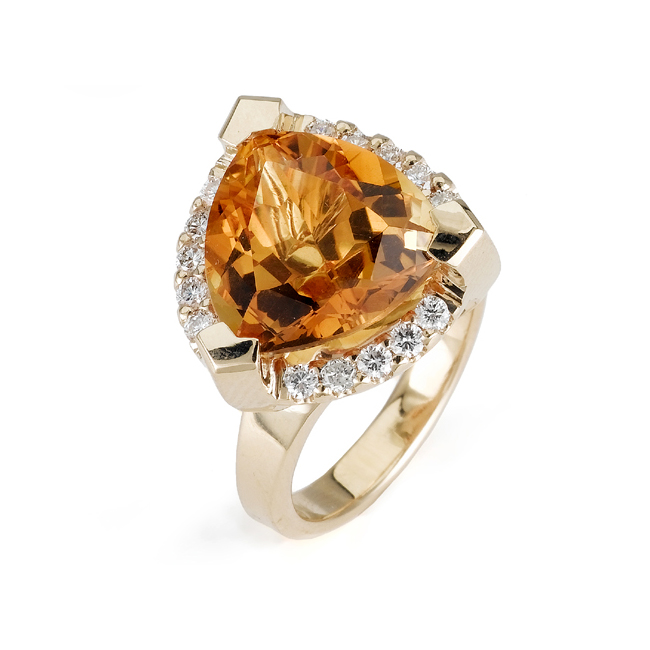 Jewelry 14k Yellow Gold 6 5/8 Carat Tgw Trillion-cut Citrine And Diamond Ring (g-h Vs1-vs2)