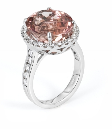 Jewelry 18k White Gold 11 5/8 Carats Tgw Pink Tourmaline And Diamond Halo Ring (g-h Vs1-vs2)