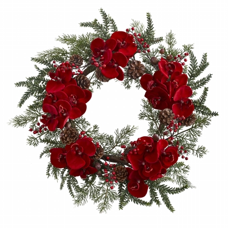 22 In. Orchid, Berry & Pine Holiday Wreath