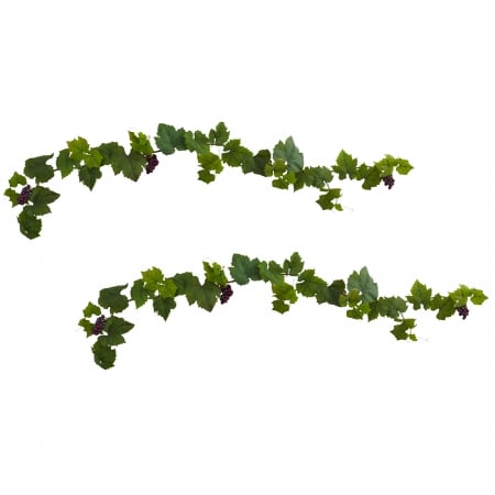 6 Ft. Grape Leaf Deluxe Garland With Grapes - Set Of 2