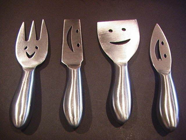 K4f Stainless Steel Cheese Knives, Happy Faces - Set Of 4
