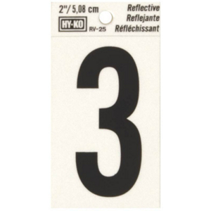 Hy-ko Products Rv-25-3 House Number 3, 2 In. Reflective Black Pack Of 10