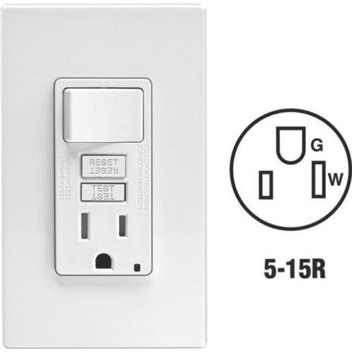 Leviton Mfg C22-gfsw1-00w Self-test Tamper Resistant Gfci Switch & Outlet Combination With Wallplate, White