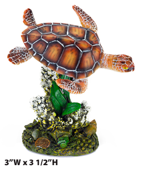 3 X 3.5 In. Sea Turtle & Coral Aquarium Decoration Ornament