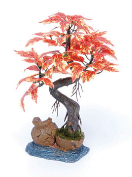 Bonsai Tree On Urn With Silk Leaves, 8 In.