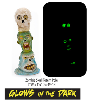 Zombie Skull Totem Pole Aquarium Ornament