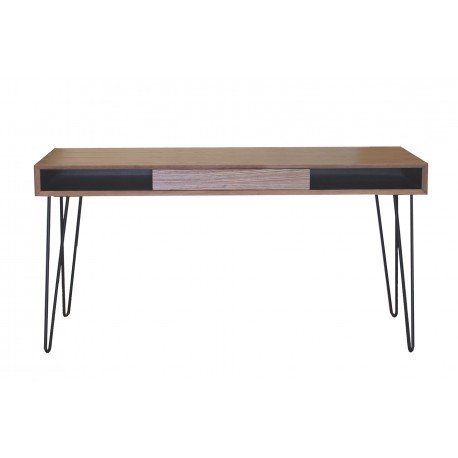 Cd16738 Marcus Desk, Oak Veneer Table Top With Metal Legs