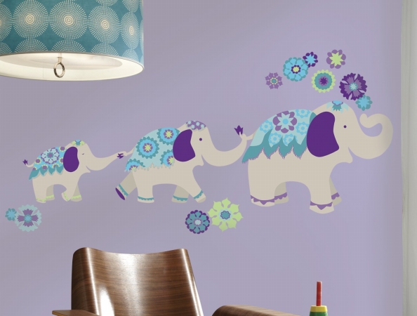 Rmk3045tb Waverly Teal And Purple Elephant Mega Peel And Stick Giant Wall Decals