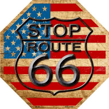 Bs-363 Route 66 American Flag Vintage Metal Novelty Stop Sign