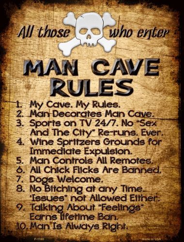 P-1180 Man Cave Rules Metal Novelty Parking Sign