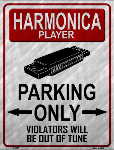 P-1227 Harmonica Player Parking Metal Novelty Parking Sign
