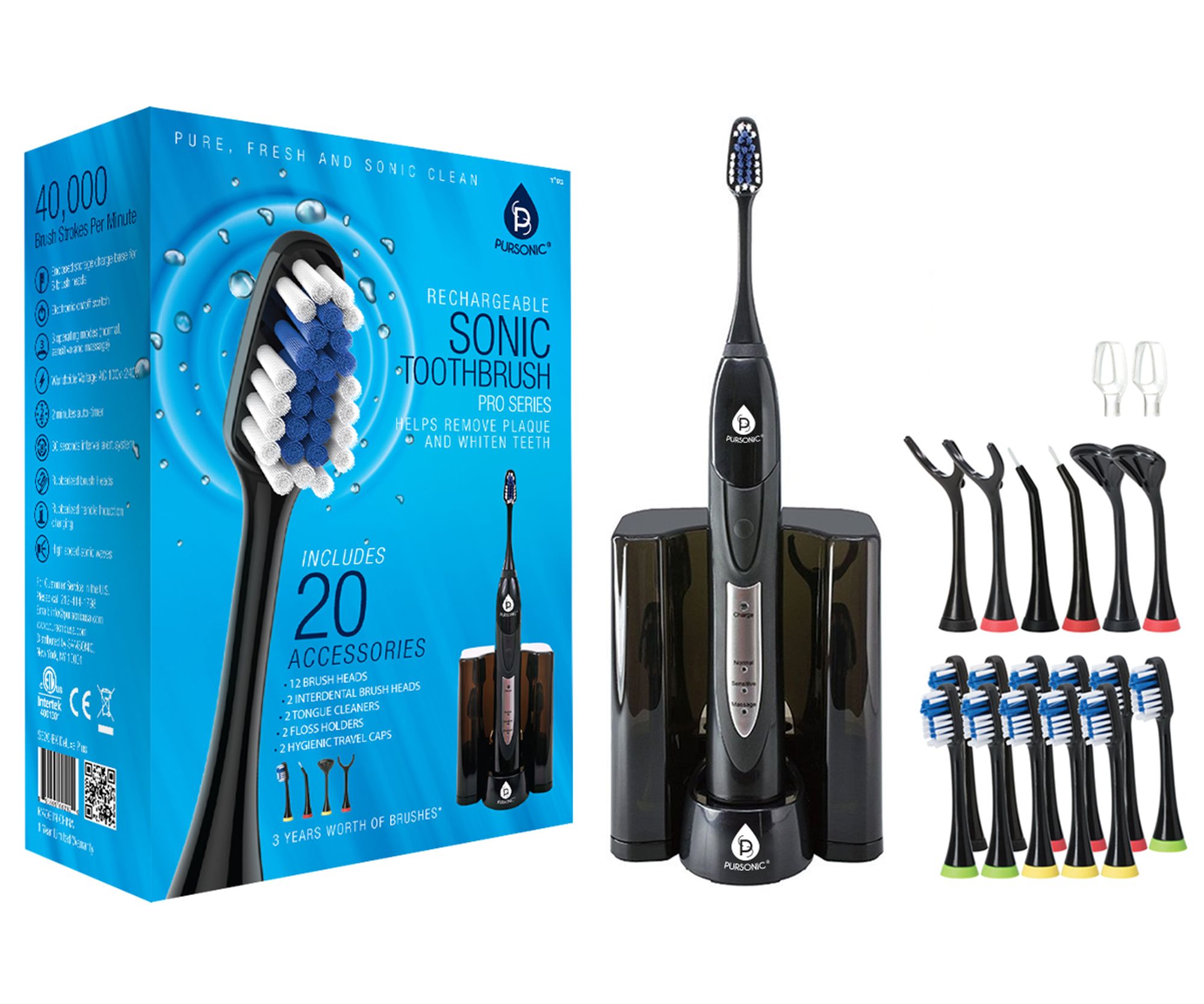 Ultra High Powered Sonic Electric Toothbrush With Dock Charger Black