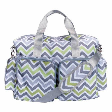 Trend Lab 2 101851 Chevron Deluxe Duffle Diaper Bag, Green, Gray, And White