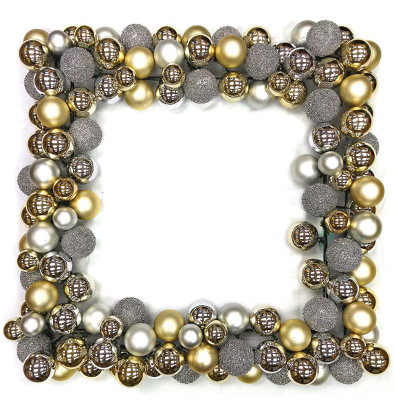 A-152350 36 In. Ball Square Wreath, Gold & Silve